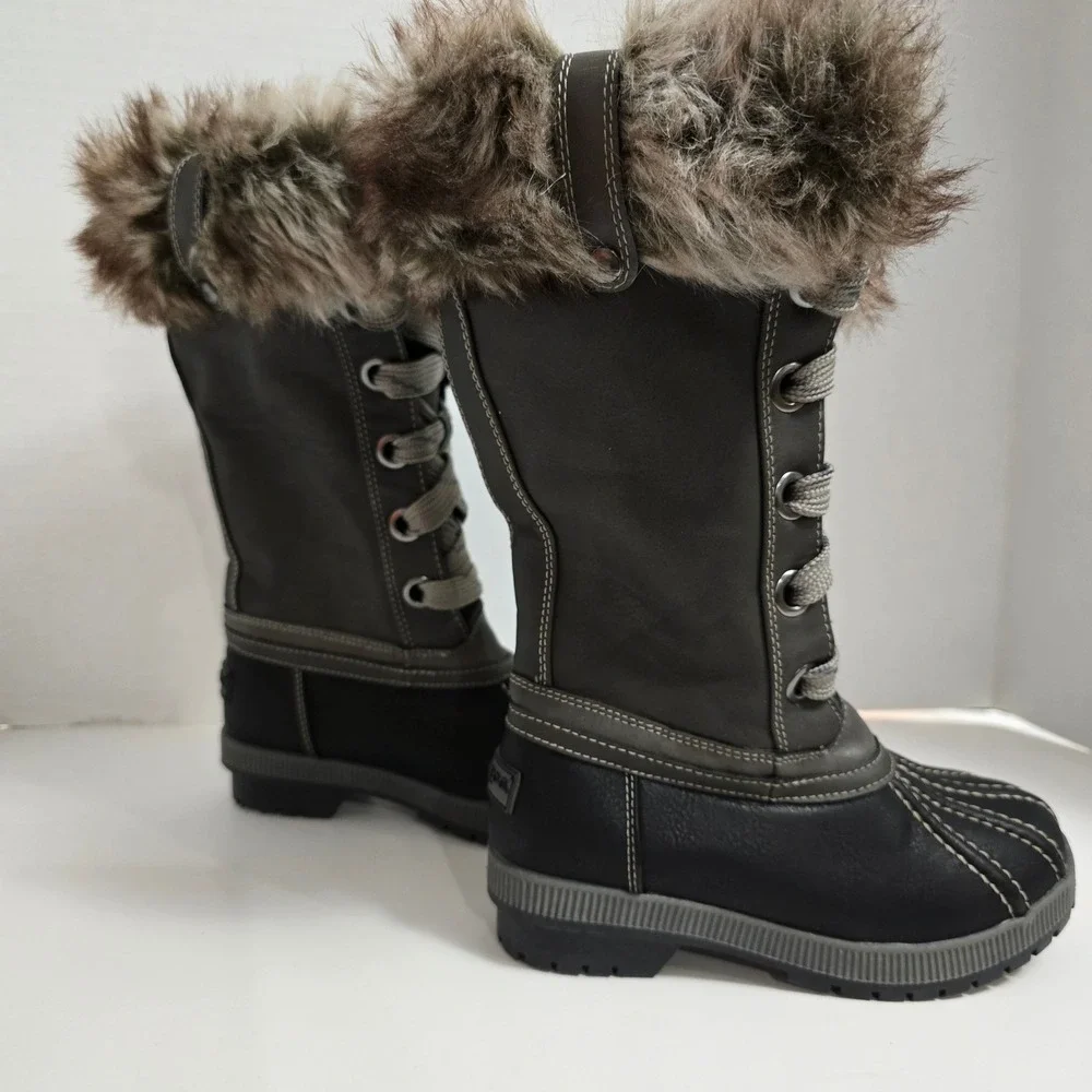 London Fog Kids Insulated Waterproof Winter‎ Snow Boots Faux Fur Lined Sz 13 EUC